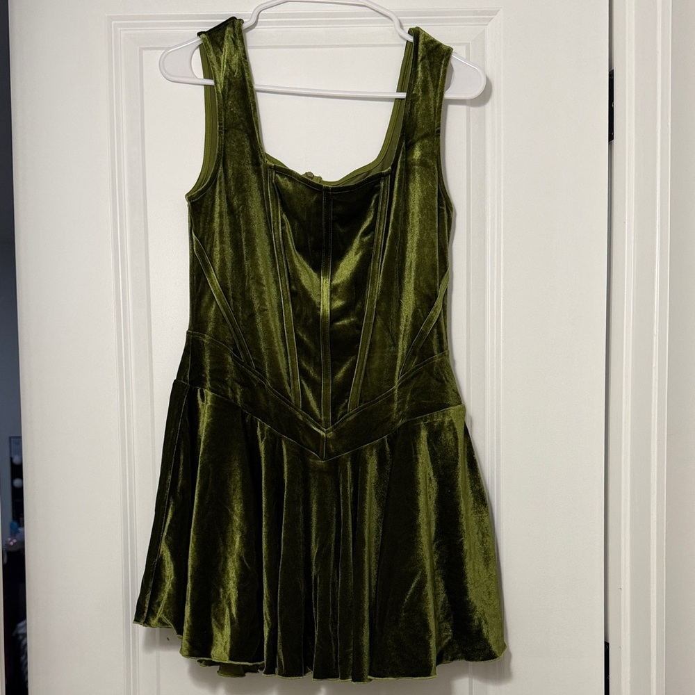 Cider Olive Green Velvet Mini Dress
